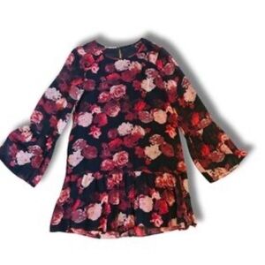 BCBGeneration Black Top with Red and Pink Rose Print - size S
